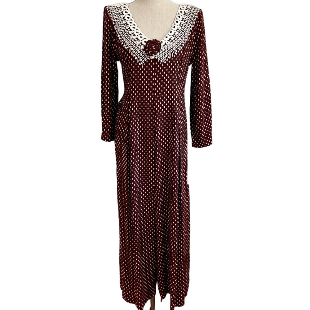 Vintage Brown Polka Dot Lace Jumpsuit Juniors Size 9/10
